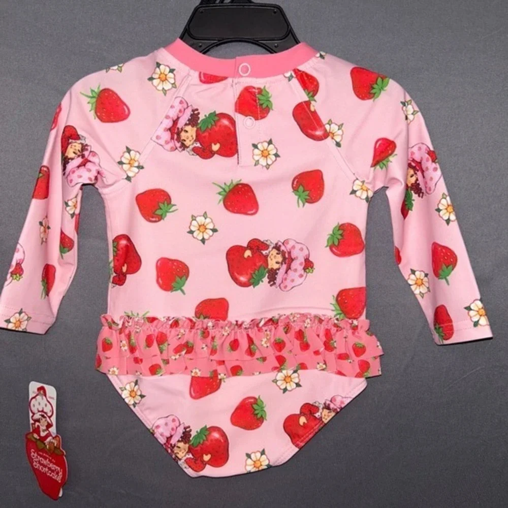 Strawberry Shortcake Swimsuit Girls Pink Rash Guard One Piece UPF 50+ NWT 6-9M